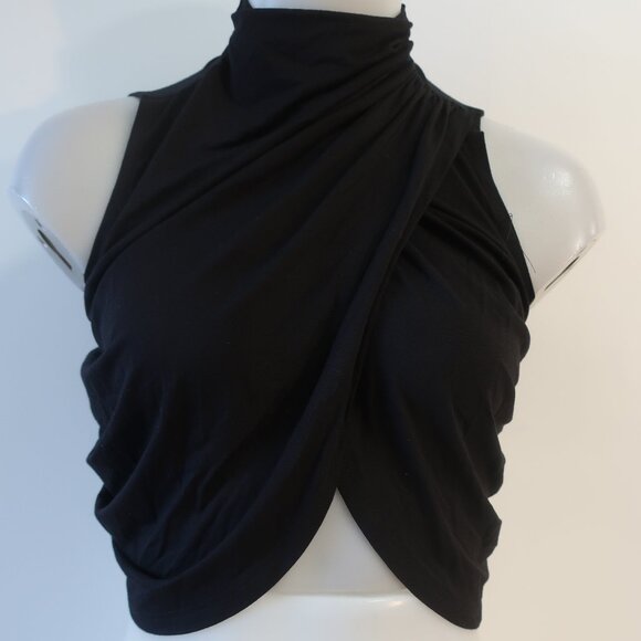 NWT Womens Le Bop Mel Black Sleeveless Draped Mock Neck Cropped Tank Top S - Picture 3 of 9
